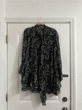MICHAEL Michael Kors Black Paisley Tiered Long-Sleeve Dress